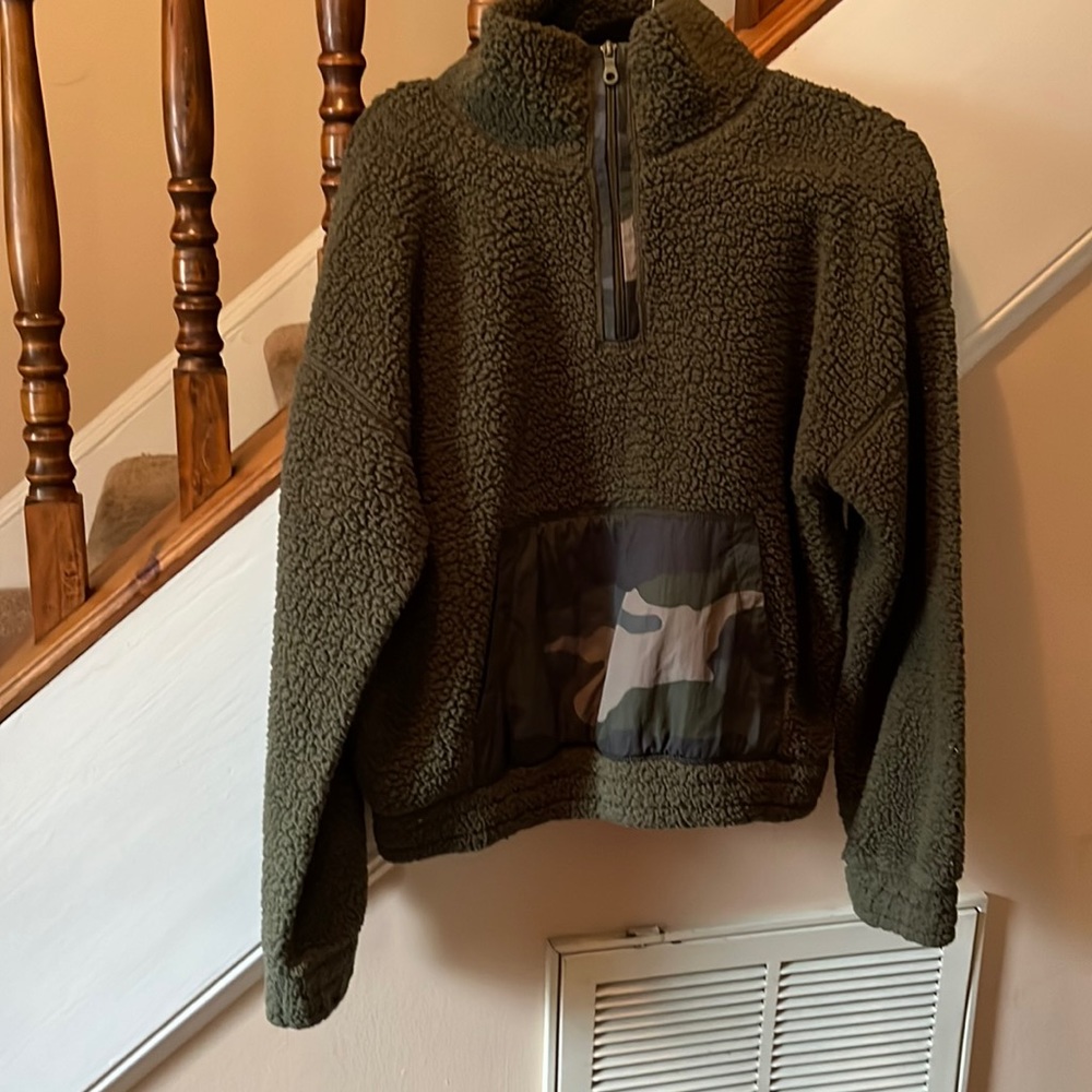 Offline by Aerie Green Camouflage Teddy Sherpa Jacket